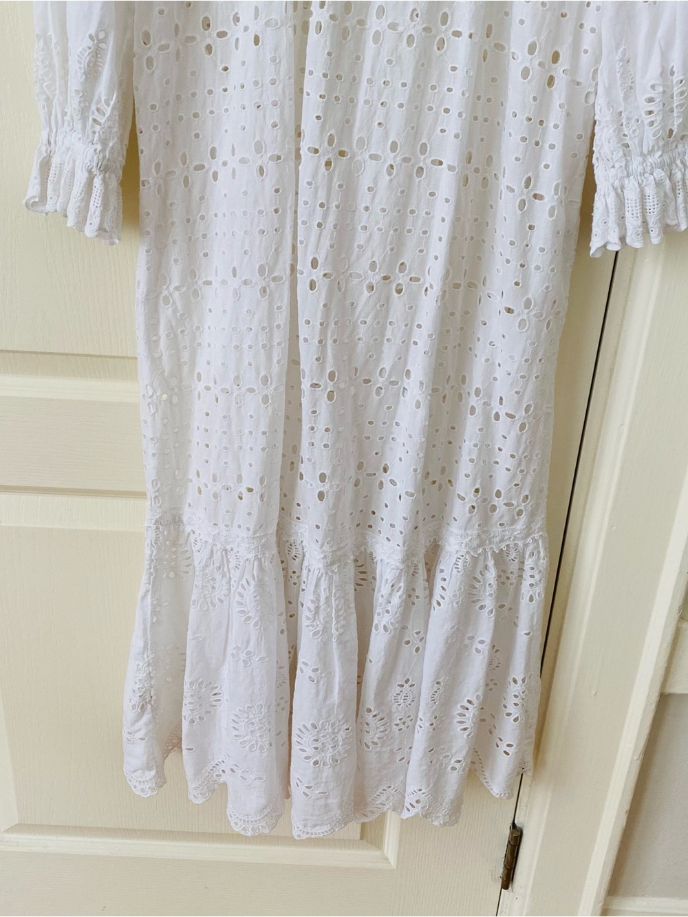 $495 LoveShackFancy Elspeth White Lace Crochet Scalloped Broderie Shirt Dress XS - Picture 12 of 15